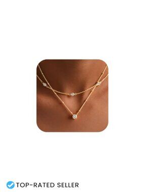 14K-Gold-Plated Layered CZ Pendant Necklace Set for Women